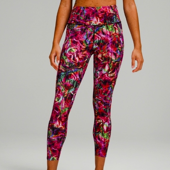 lululemon athletica Pants - Lululemon Fast Free HR Tight 23" Hyper Flow Pink Black HYFL Nulux Pant Run Yoga